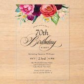 Boho rustieke Waterverf Bloemen 70e verjaardagsfee Acryl Uitnodigingen (Voorkant)