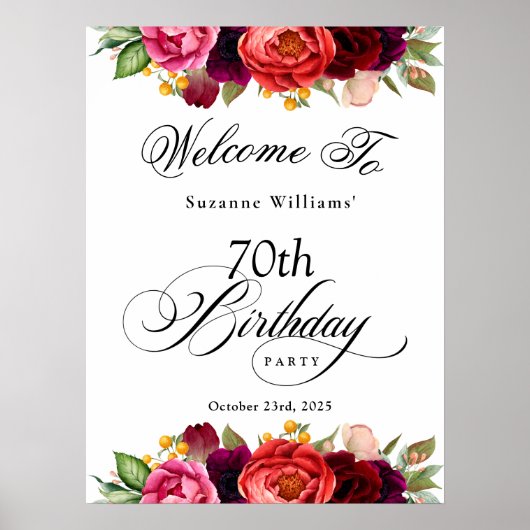 Boho rustieke Waterverf Bloemen 70e verjaardagsfee Poster (Voorkant)