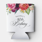 Boho rustieke Waterverf Bloemen 80ste verjaardagsf Blikjeskoeler (Achterkant)