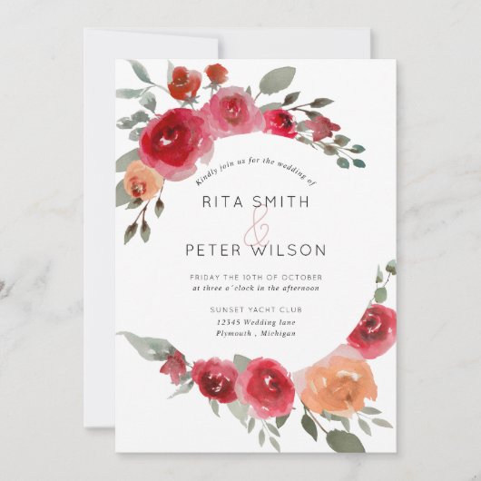 Boho rustieke waterverf bloemen huwelijksuitnodigi kaart (Voorkant)