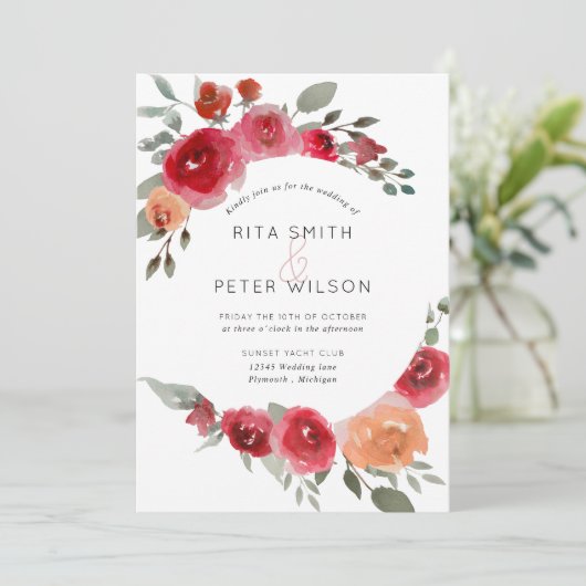 Boho rustieke waterverf bloemen huwelijksuitnodigi kaart (Staand voorkant)