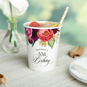 Boho rustieke Waterverf Floral 50ste verjaardagsfe Papieren Bekers