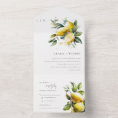 Boho rustieke Waterverf geel citroen tuin bruiloft All In One Uitnodiging (Binnen)