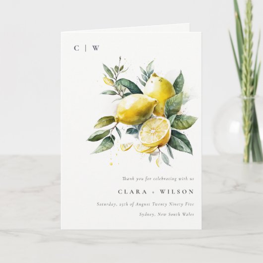 Boho rustieke Waterverf geel citroen tuin bruiloft Bedankkaart (Voorkant)