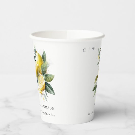 Boho rustieke Waterverf geel citroen tuin bruiloft Papieren Bekers (Links)