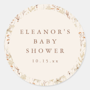 Boho Rustieke Weide Bloemen Bloemrijke Baby Shower Ronde Sticker