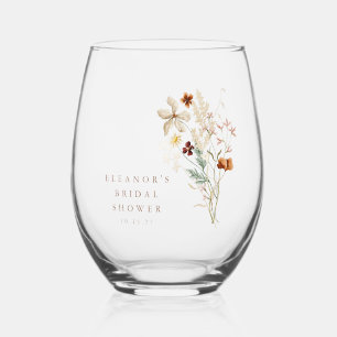 Boho Rustieke Weide Bloemen Bloemstuk Bruids Bruil Wijnglas Zonder Voet