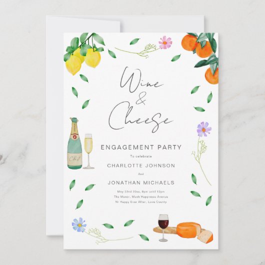Boho rustieke wijn en kaas verlovingsfeest kaart (Voorkant)