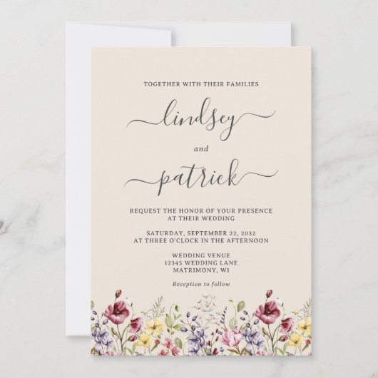 Boho rustieke wilde bloemen bruiloft kaart (Voorkant)