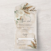 Boho rustieke witte rozen & pampas bruiloft geen d all in one uitnodiging (Binnen)