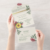 Boho rustieke zonnebloem bruiloft all in one uitnodiging (Afscheurbaar)