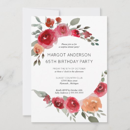 Boho rustique aquarelle fleurie invitation (Devant)