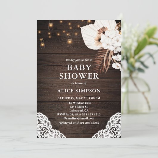 Boho Rustique Beige Floral Baby shower Invitation (Debout devant)