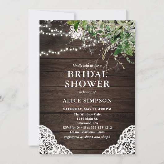 Boho Rustique Bois vert Invitation de la douche nu (Devant)