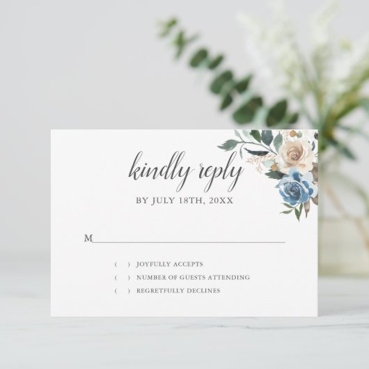 Boho Rustique Dusty Blue Flowers mariage RSVP (Debout devant)