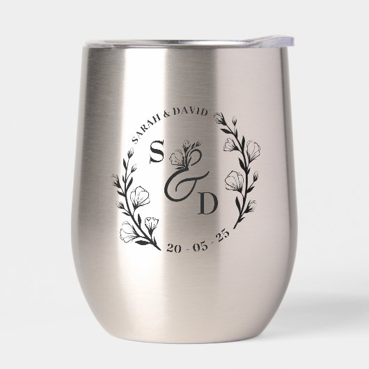 Boho Rustique Floral Monogrammed Initiales Mariage (Gauche)