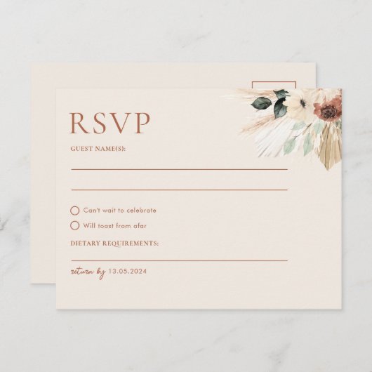 Boho Rustique Mariage RSVP Cartes Postales Boîtier (Devant / Derrière)