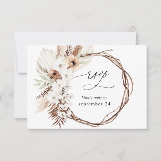 Boho rustique neutre Floral w Repas RSVP 3 (Devant)