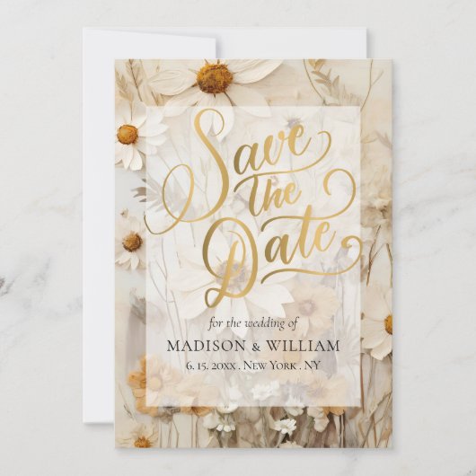 Boho rustique script floral Enregistrer la carte d (Devant)