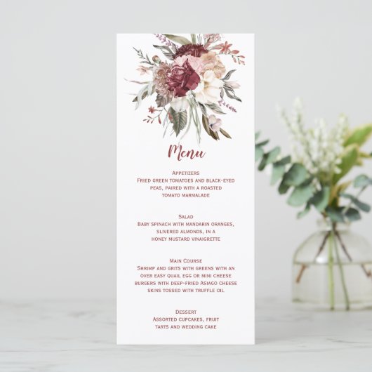 Boho Rustique Terracotta Peach Marsala Menu Mariag (Debout devant)