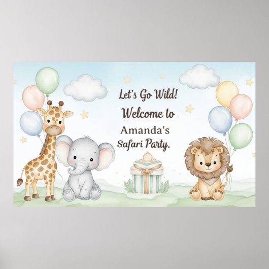 Boho Safari Animals 1st Birthday Paper Poster (Devant)