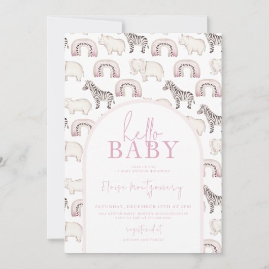 Boho Safari Animals Arch Pastel Baby shower Kaart (Voorkant)