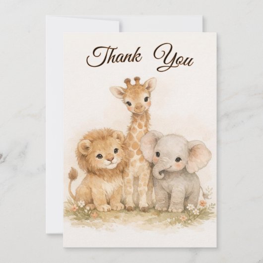 Boho Safari Animals Lion Giraffe Elephant Neutral Kaart (Voorkant)