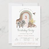 Boho Safari Animals & Rainbow Arch Birthday Party Kaart (Voorkant)
