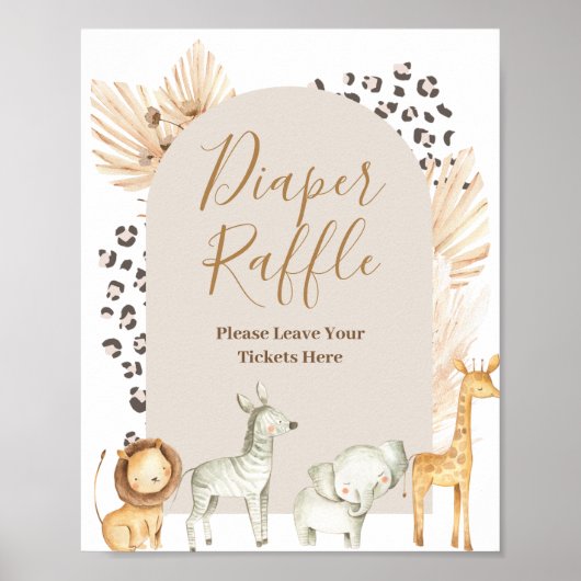 Boho Safari Animals Waterverf Diaper Raffle Poster (Voorkant)