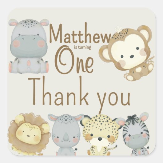 Boho Safari Birthday Square Sticker (Voorkant)