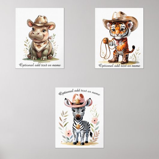 Boho Safari Cowboy Nursery Gepersonaliseerde Kinde Muurkunst Sets (Voorkant)