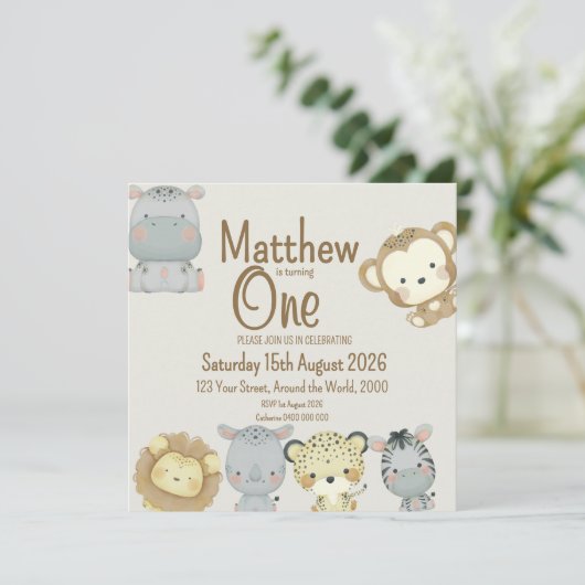 Boho Safari Invitation d'anniversaire (Debout devant)
