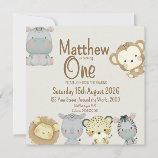 Boho Safari Invitation d'anniversaire (Devant)