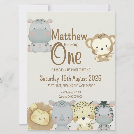 Boho Safari Invitation d'anniversaire (Devant)