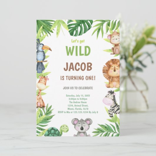 Boho Safari Oerwoud 1e Verjaardag Party Kaart (Staand voorkant)