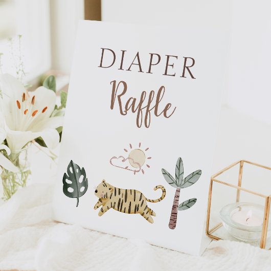 Boho Safari Waterverf Baby shower Luier Raffle Reclamebord Met Voetstuk