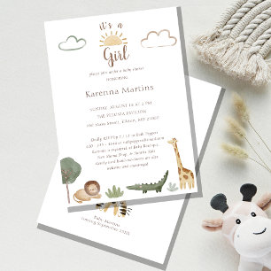 Boho Safari Waterverf Het is een meisje Baby showe Kaart