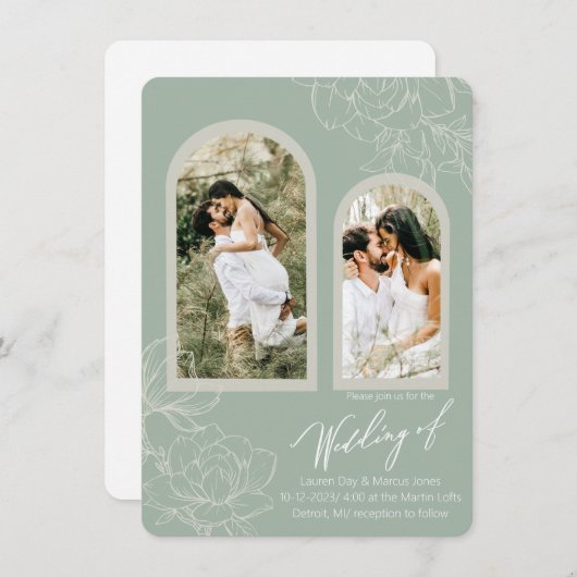 Boho Sage Arch Design Faire-part de mariage (Devant / Derrière)