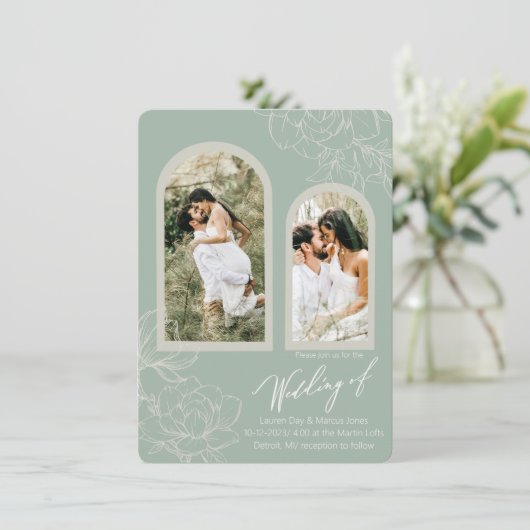 Boho Sage Arch Design Faire-part de mariage (Debout devant)