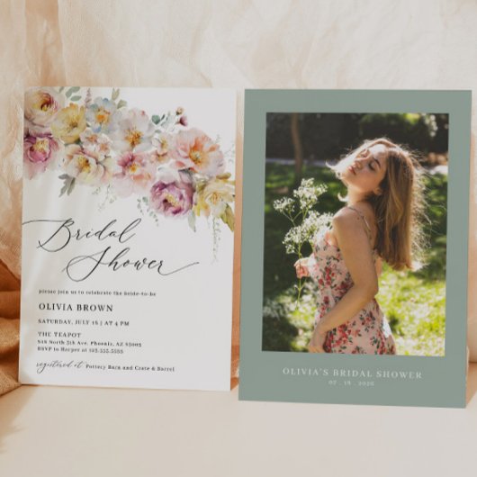 Boho Sage Blush Bloemen Bruids Douche Uitnodiging