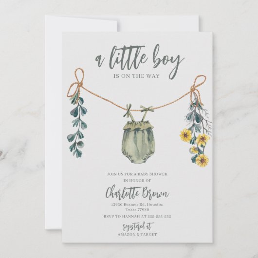 Boho & Sage Boy Baby shower Uitnodiging (Voorkant)