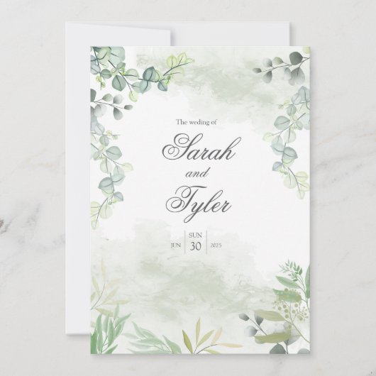 Boho Sage Floral Élégant Mariage Invitation (Devant)