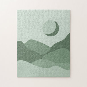 Boho Sage Green Abstract Landscape Mountains and S Legpuzzel