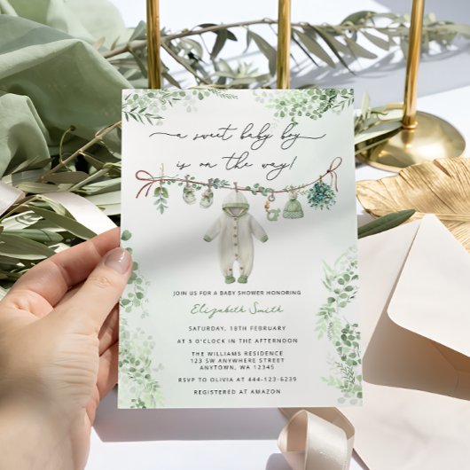 Boho Sage Green Baby Boy Kleding Baby shower Kaart