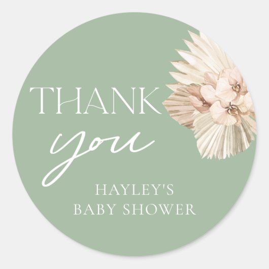 Boho Sage Green Baby shower Dank u wel Ronde Sticker (Voorkant)