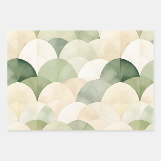 Boho Sage Green Beige Waterverf Abstract Inpakpapier Vel (Voorkant)