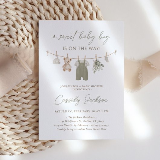 Boho Sage Green Boy Babykleding Baby shower Kaart