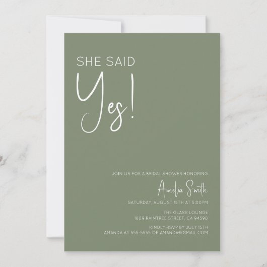 Boho Sage Green Bridal Shower Invitation Kaart (Voorkant)