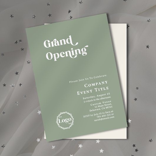 Boho Sage Green Chic Typography Grand Opening Kaart