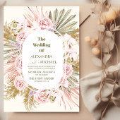 boho sage green en pampas gras bruiloft kaart